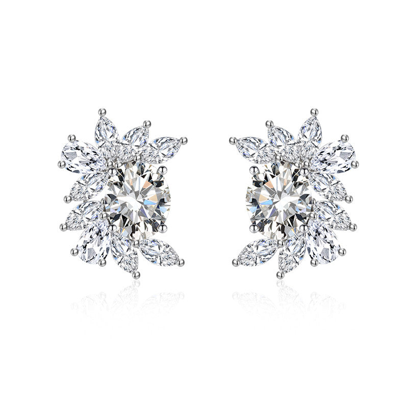 Crushed Ice Cut Cubic Zirconia Silver Plated Contemporary Stud Earrings