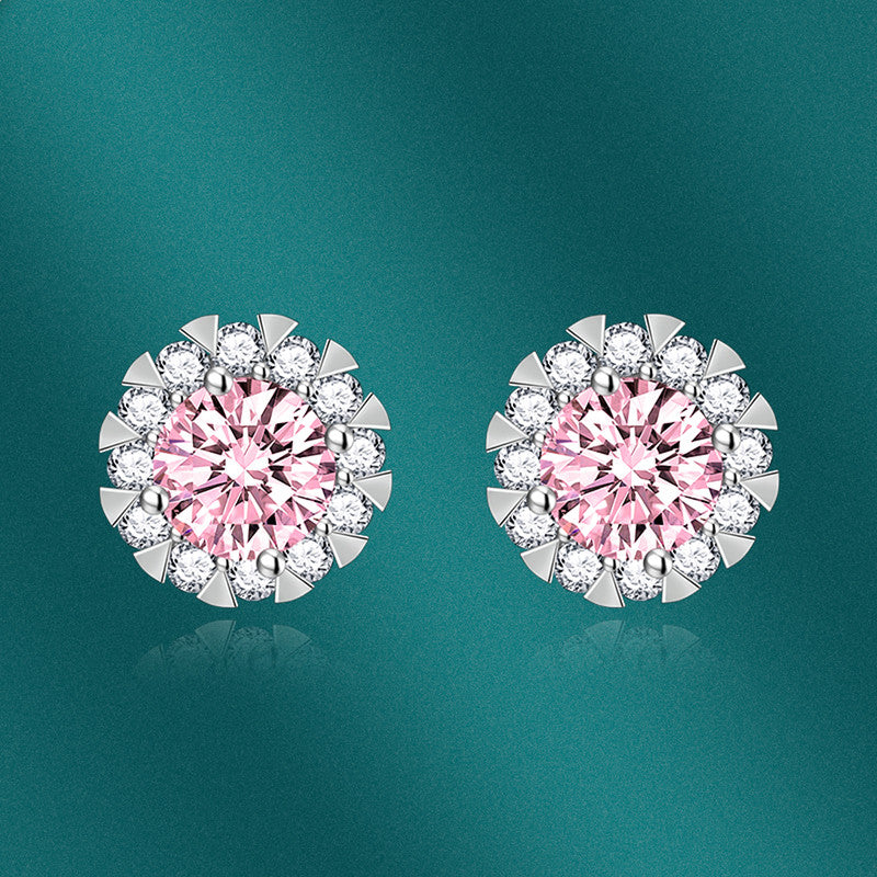 Crushed Ice Cut Cubic Zirconia Silver Plated Round Stud Earrings