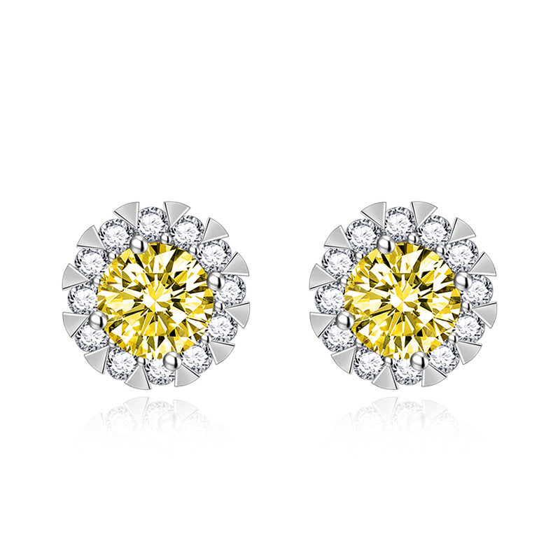 Crushed Ice Cut Cubic Zirconia Silver Plated Round Stud Earrings