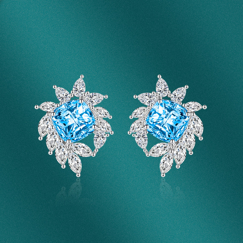 Crushed Ice Cut Cubic Zirconia Silver Plated Contemporary Stud Earrings