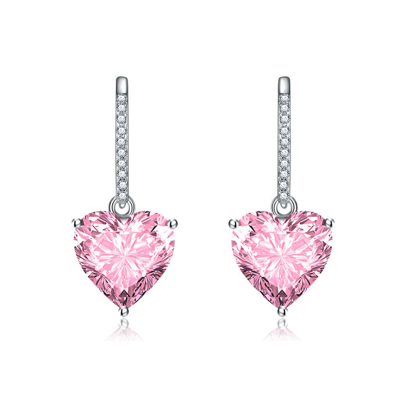 Crushed Ice Cut Cubic Zirconia Silver Plated Heart Shaped Drop Earrings