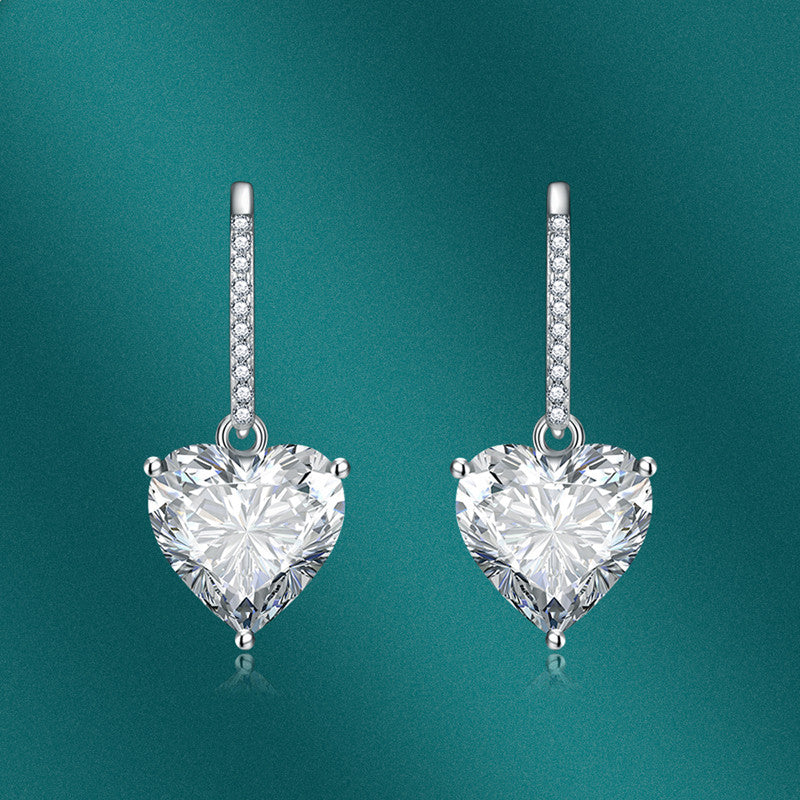 Crushed Ice Cut Cubic Zirconia Silver Plated Heart Shaped Drop Earrings