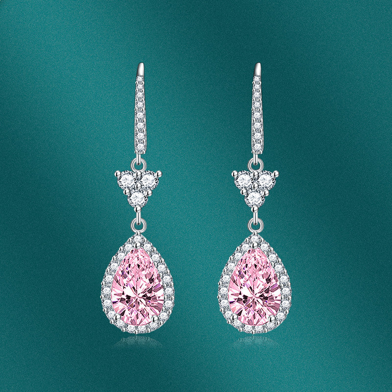 Crushed Ice Cut Cubic Zirconia Silver Plated Teardrop Shaped Drop Earrings