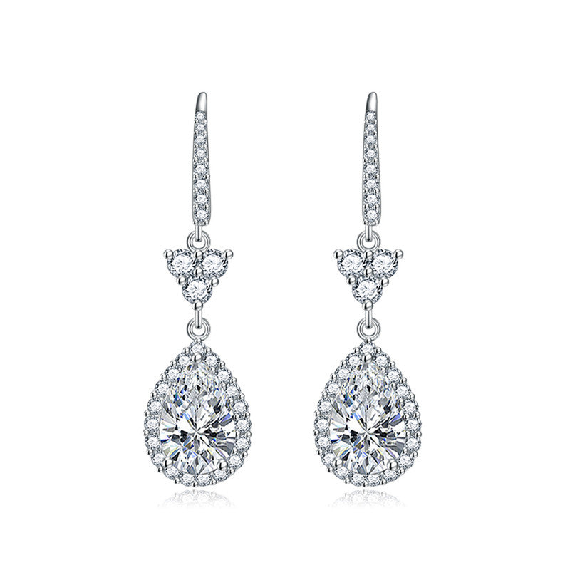 Crushed Ice Cut Cubic Zirconia Silver Plated Teardrop Shaped Drop Earrings