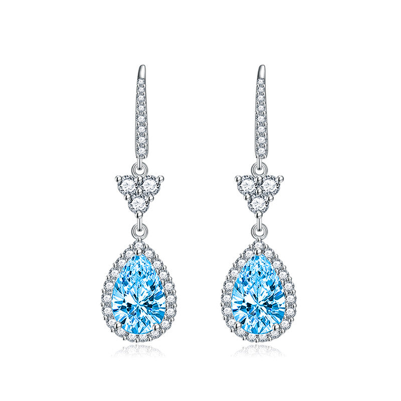 Crushed Ice Cut Cubic Zirconia Silver Plated Teardrop Shaped Drop Earrings