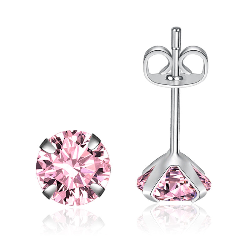 Crushed Ice Cut Cubic Zirconia Silver Plated Round Stud Earrings