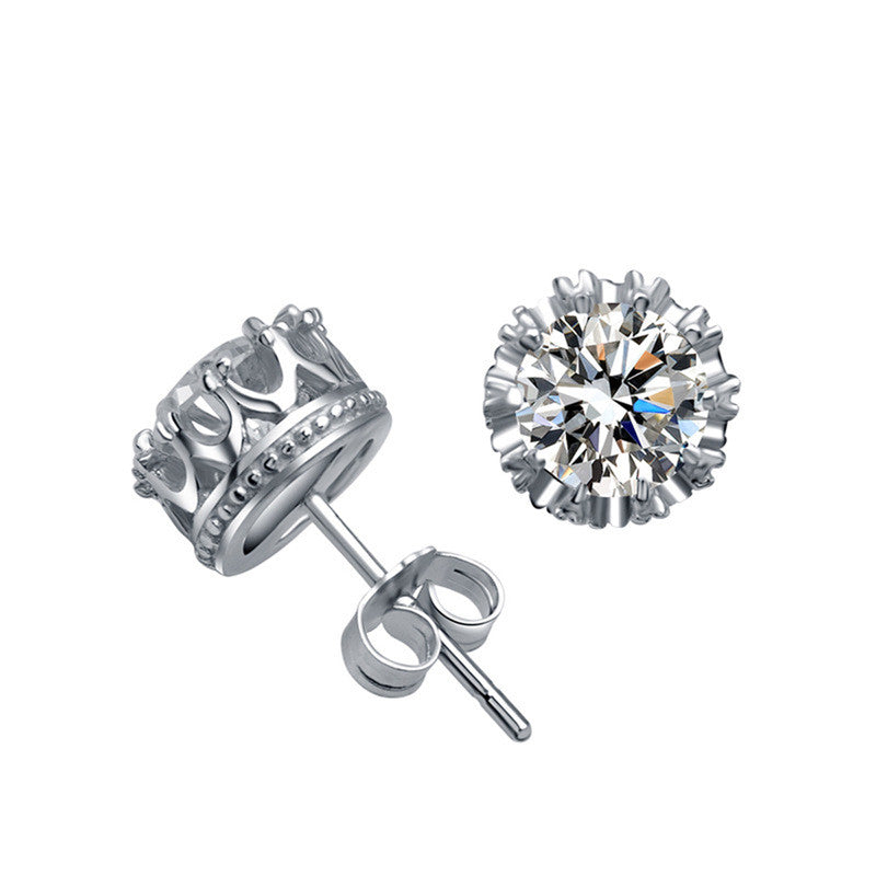 Silver Plated American Diamond Crushed Ice Cut Round Shape Stud Earrings