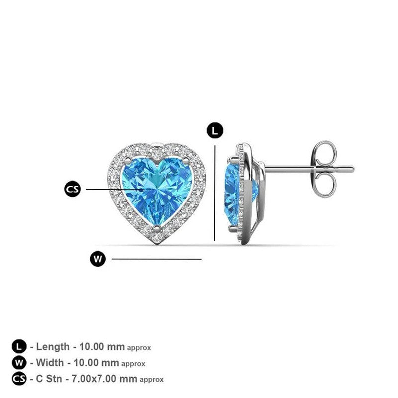 Silver Plated American Diamond Crushed Ice Cut Blue Heart Shape Stud Earrings