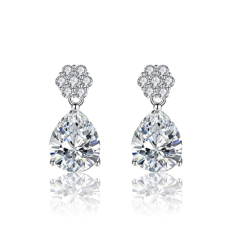 Crushed Ice Cut Cubic Zirconia Silver Plated Teardrop Shaped Drop Earrings