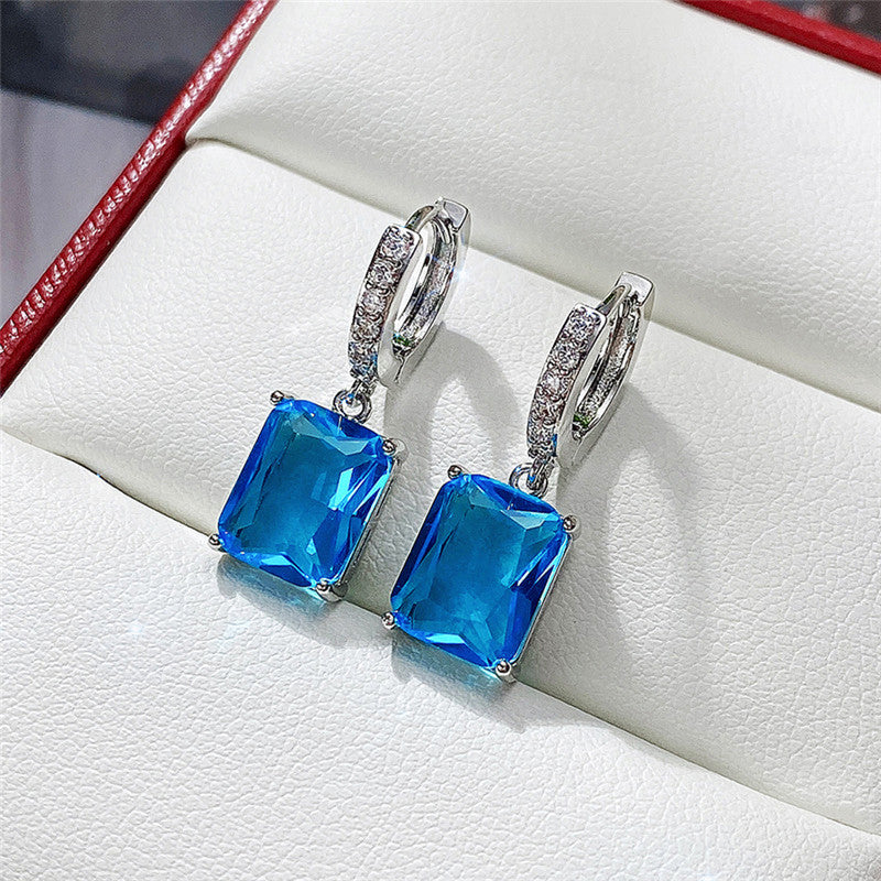 Silver Plated Rectangular American Diamond Studded Crushed Ice Cut Drop Earrings