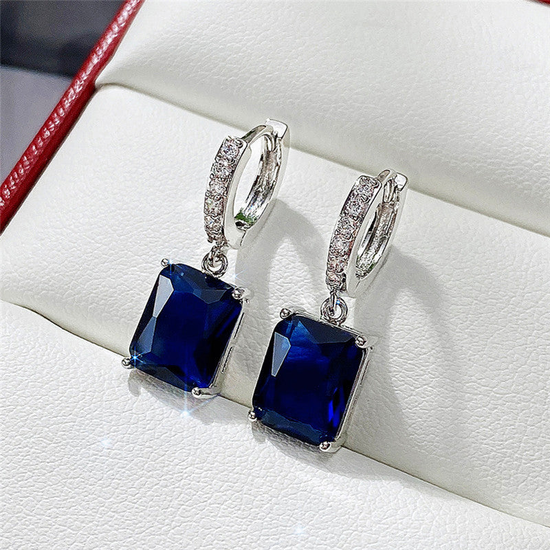 Silver Plated Rectangular American Diamond Studded Crushed Ice Cut Drop Earrings