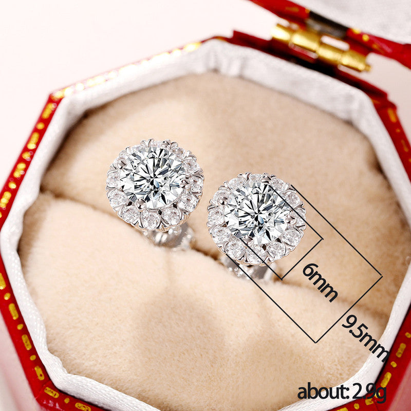 Silver Plated American Diamond Studded Round Shape Stud Earrings