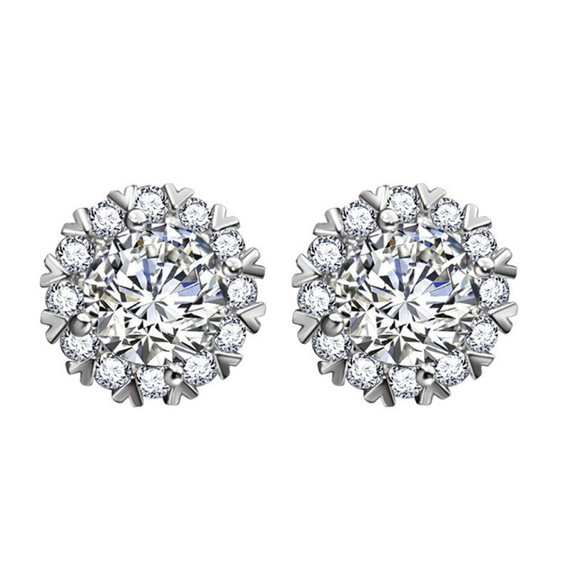 Silver Plated American Diamond Studded Round Shape Stud Earrings