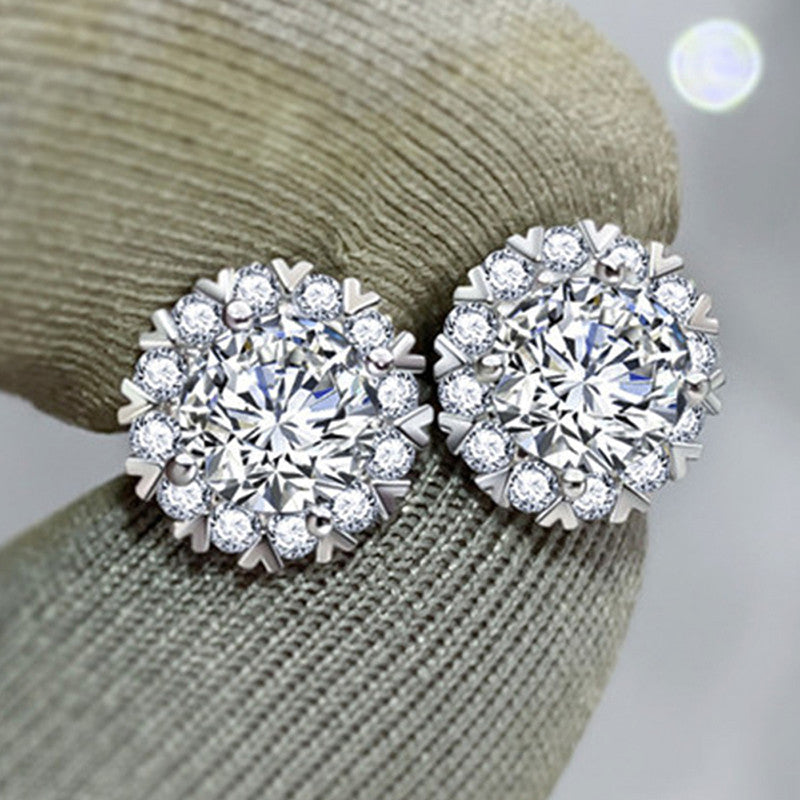 Silver Plated American Diamond Studded Round Shape Stud Earrings