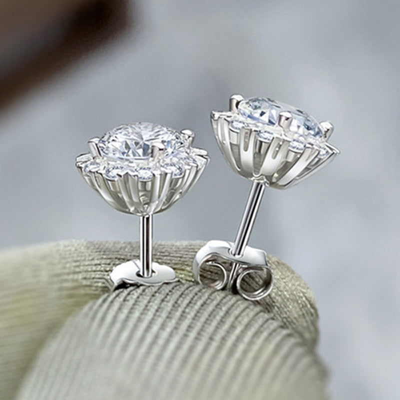 Silver Plated American Diamond Studded Round Shape Stud Earrings