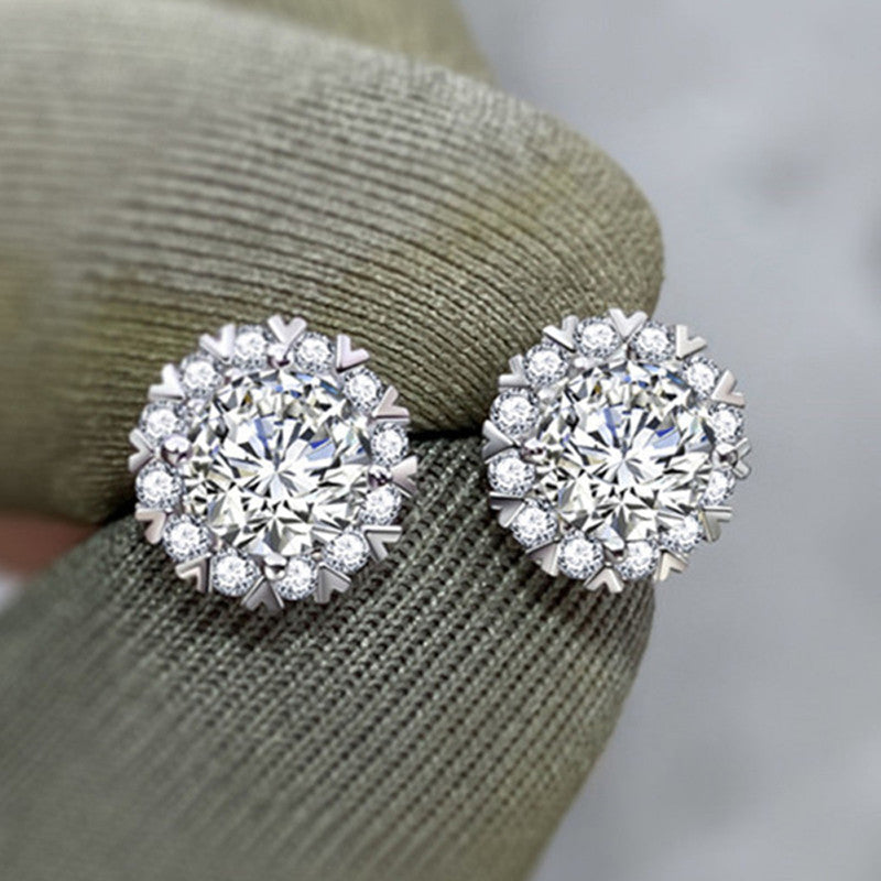 Silver Plated American Diamond Studded Round Shape Stud Earrings