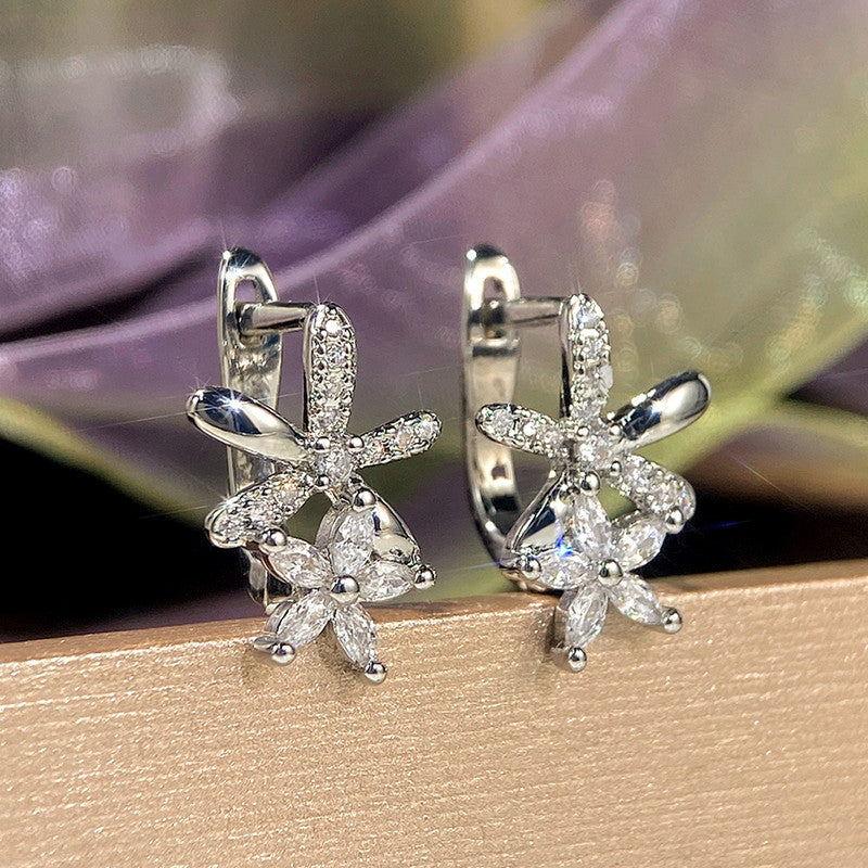 American Diamond Studded Dual Star Shaped Clip-On Earrings