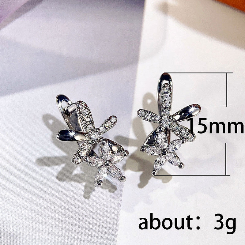 American Diamond Studded Dual Star Shaped Clip-On Earrings