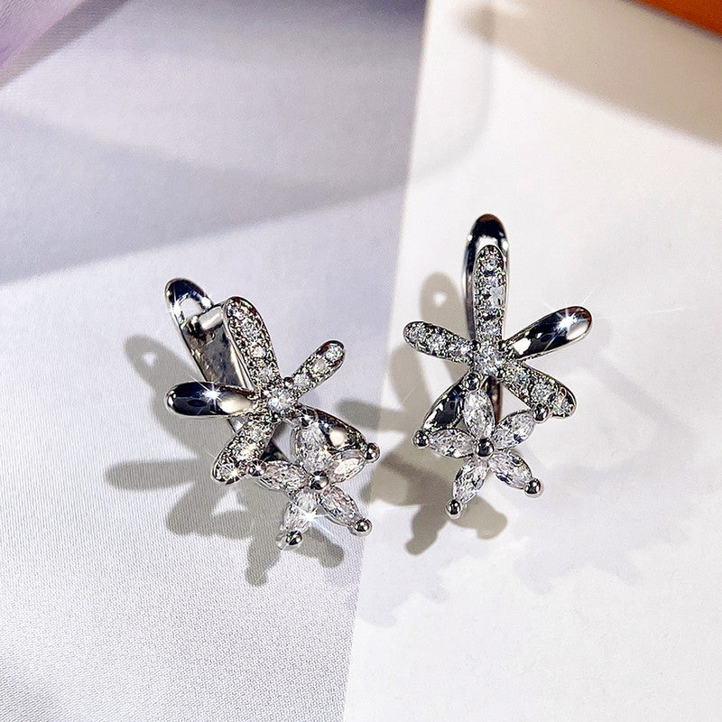 American Diamond Studded Dual Star Shaped Clip-On Earrings