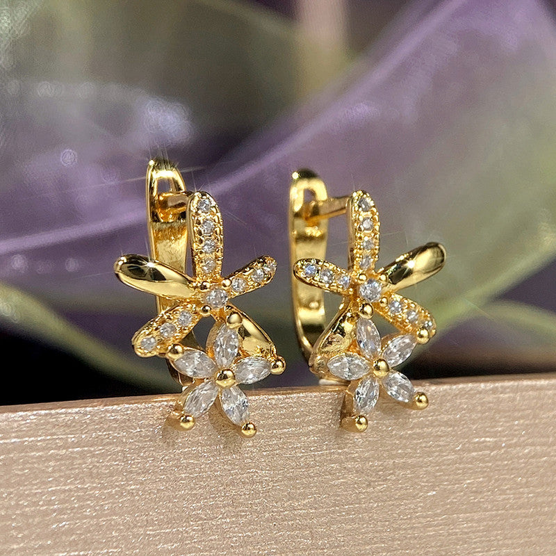 American Diamond Studded Dual Star Shaped Clip-On Earrings