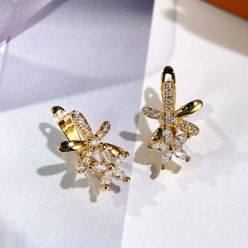 American Diamond Studded Dual Star Shaped Clip-On Earrings