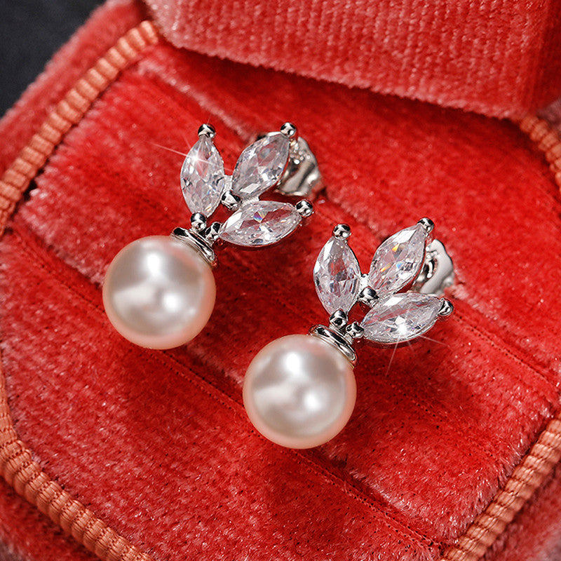 American Diamond Studded Pearl Drop Korean Earrings