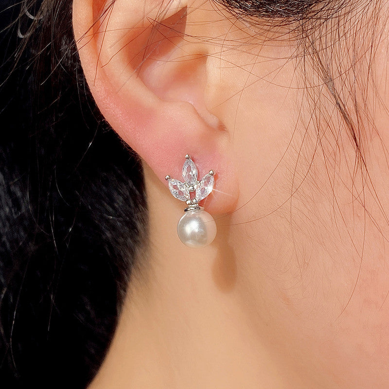 American Diamond Studded Pearl Drop Korean Earrings