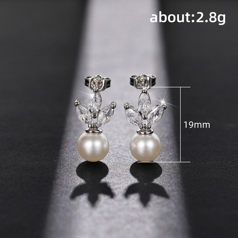 American Diamond Studded Pearl Drop Korean Earrings