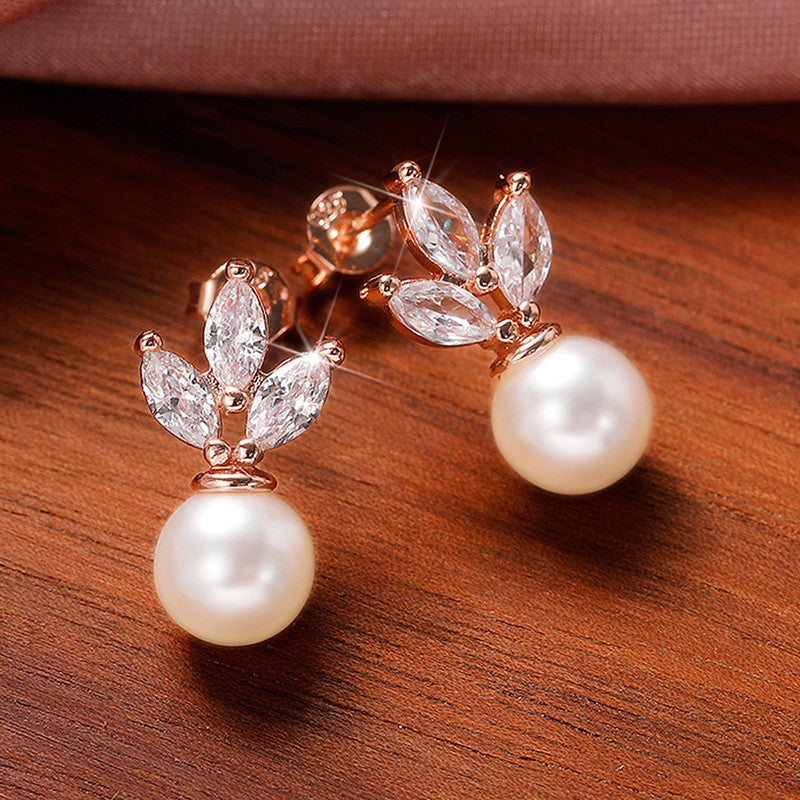 American Diamond Studded Pearl Drop Korean Earrings