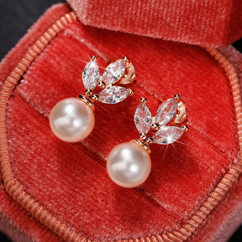 American Diamond Studded Pearl Drop Korean Earrings