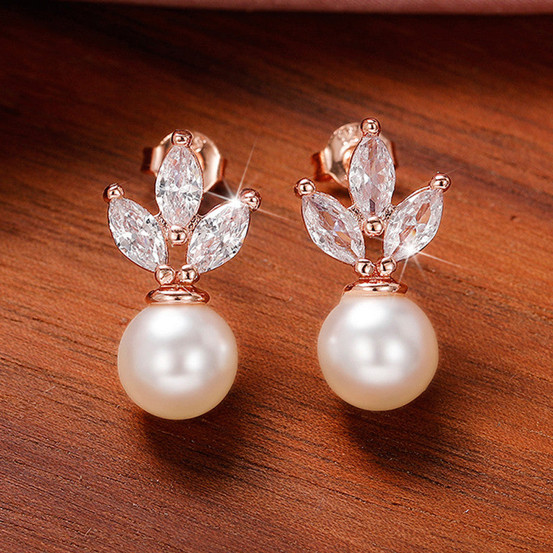 American Diamond Studded Pearl Drop Korean Earrings