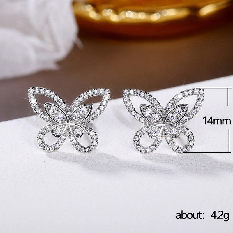 American Diamond Studded Dual Butterfly Shaped Korean Stud Earrings