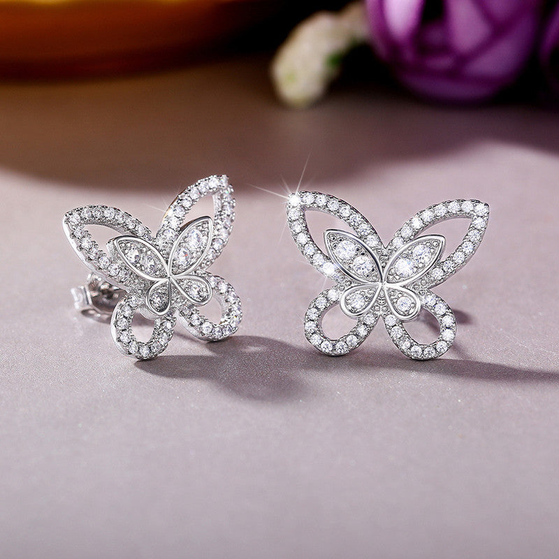 American Diamond Studded Dual Butterfly Shaped Korean Stud Earrings