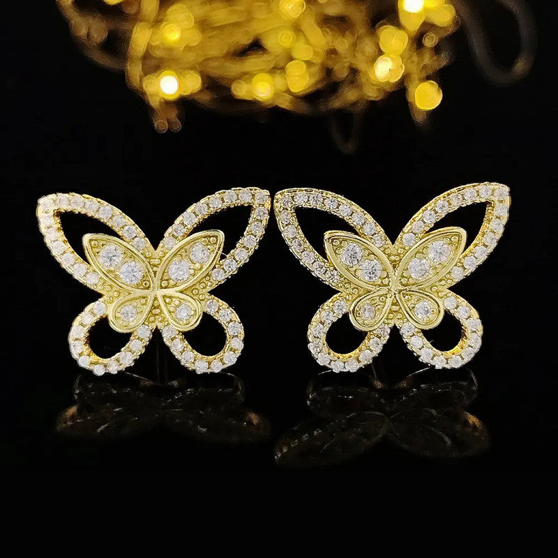 American Diamond Studded Dual Butterfly Shaped Korean Stud Earrings