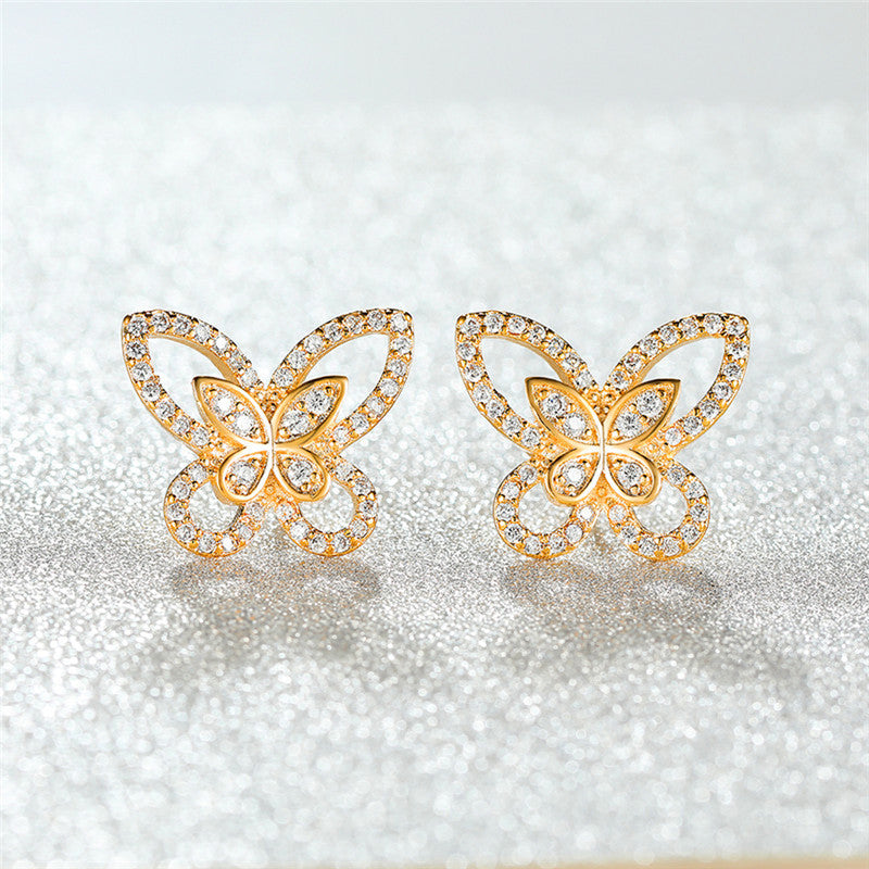 American Diamond Studded Dual Butterfly Shaped Korean Stud Earrings