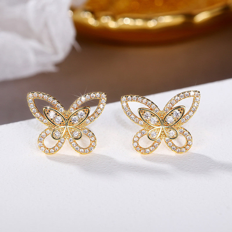 American Diamond Studded Dual Butterfly Shaped Korean Stud Earrings