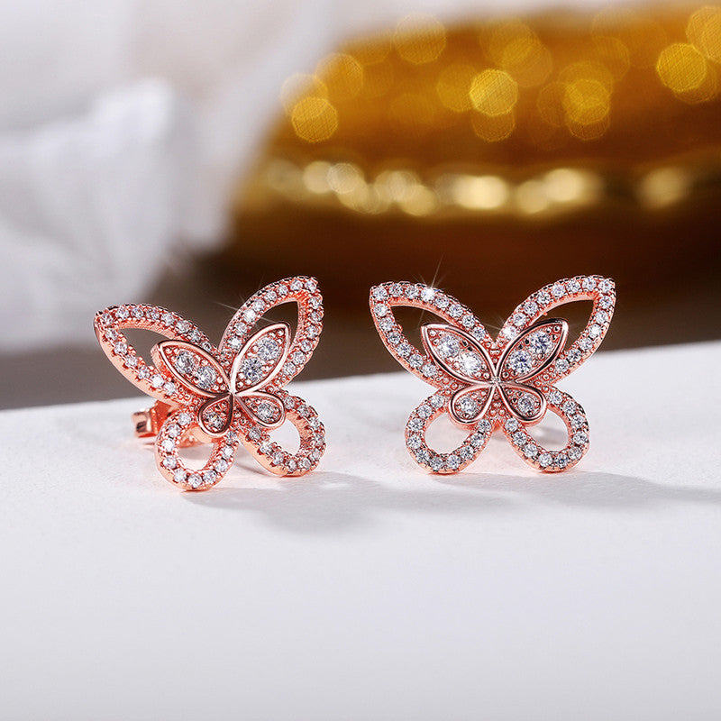 Butterfly Stud Earrings With Diamonds in 14k - KAMARIA