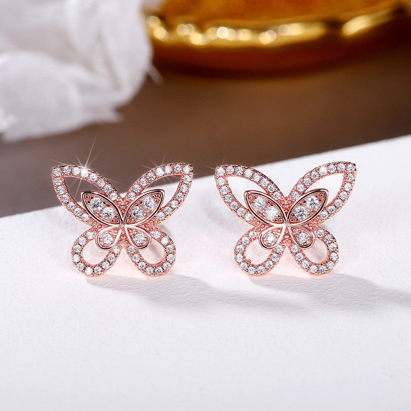 American Diamond Studded Dual Butterfly Shaped Korean Stud Earrings