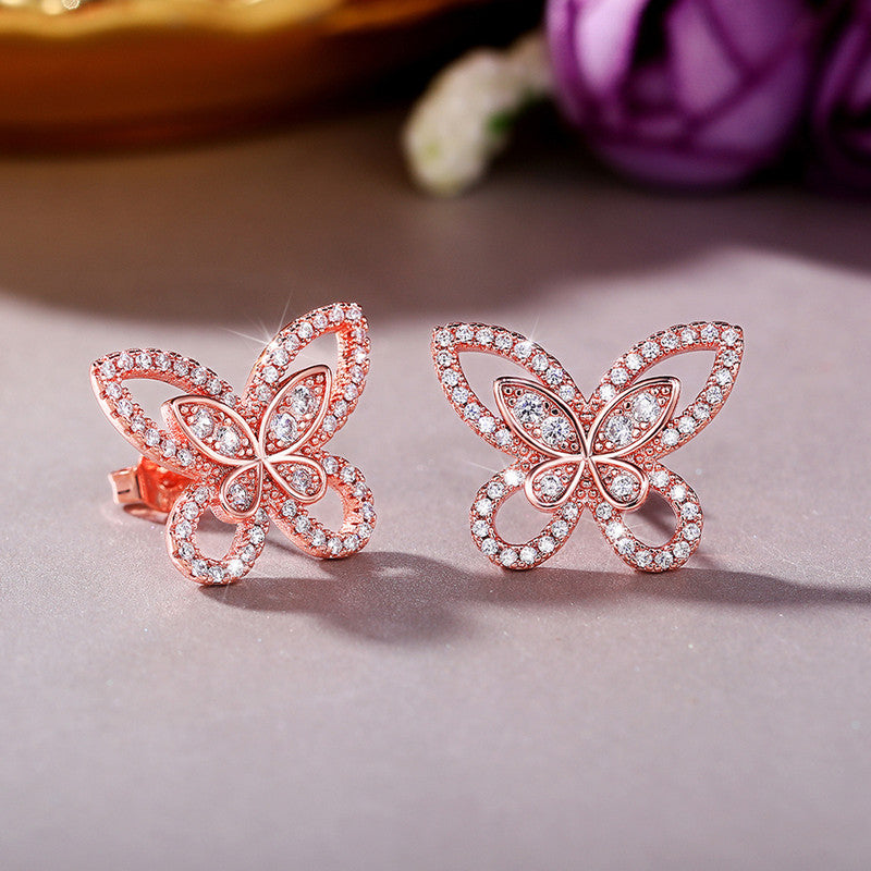 American Diamond Studded Dual Butterfly Shaped Korean Stud Earrings