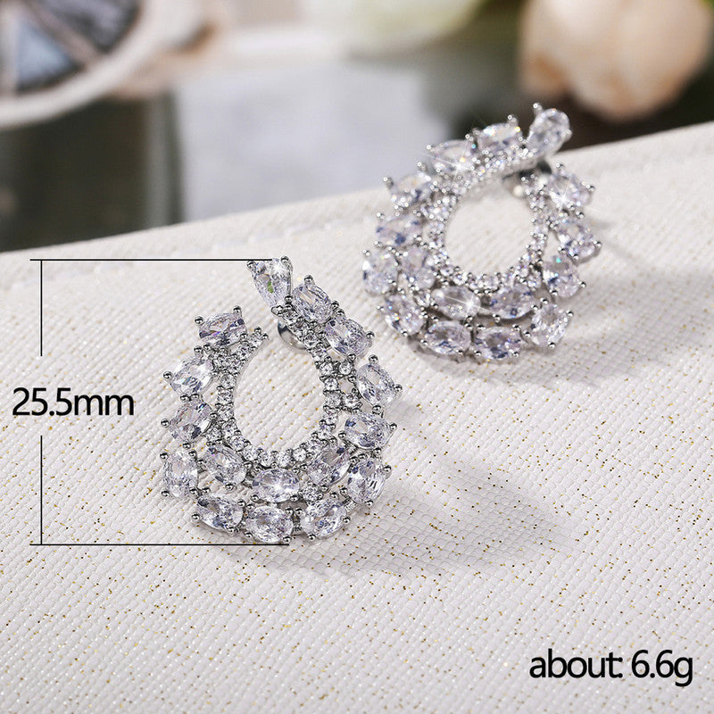 Silver Plated American Diamond Studded Contemporary Drop Earrings