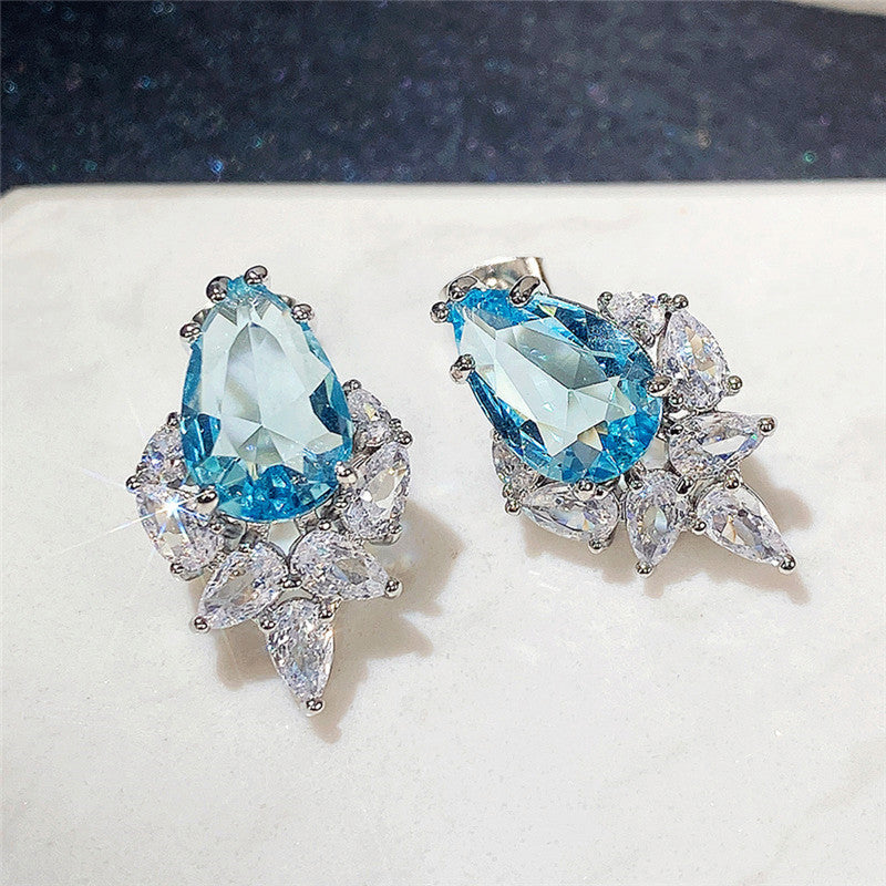 Silver Plated American Diamond Studded Crushed Ice Cut Drop Earrings