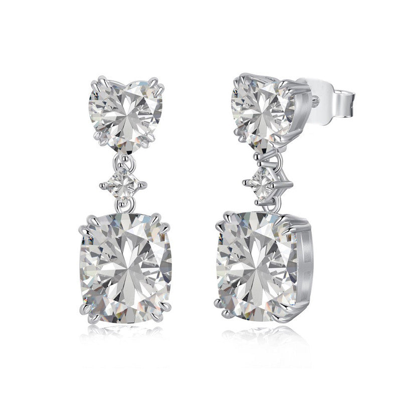 Silver Plated American Diamond Studded Silver Heart inspired Crushed Ice Cut Drop Earrings