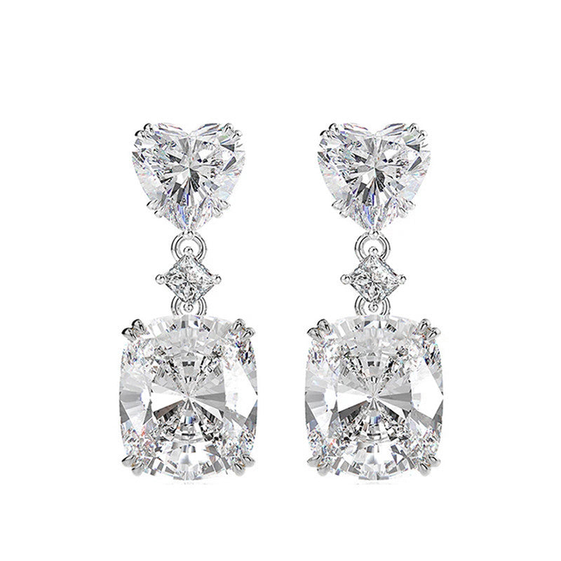 Silver Plated American Diamond Studded Silver Heart inspired Crushed Ice Cut Drop Earrings