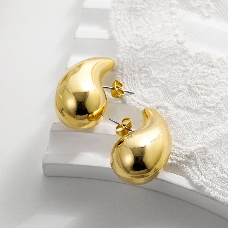 18K Gold Plated Anti Tarnish Glossy Chunky Dome Drop Earrings