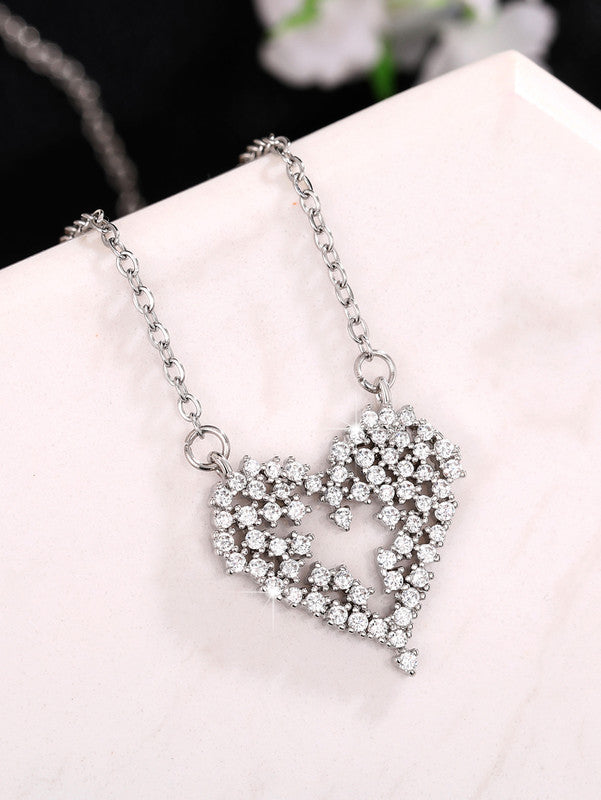 Silver Plated American Diamond Studded Heart Themed Pendant