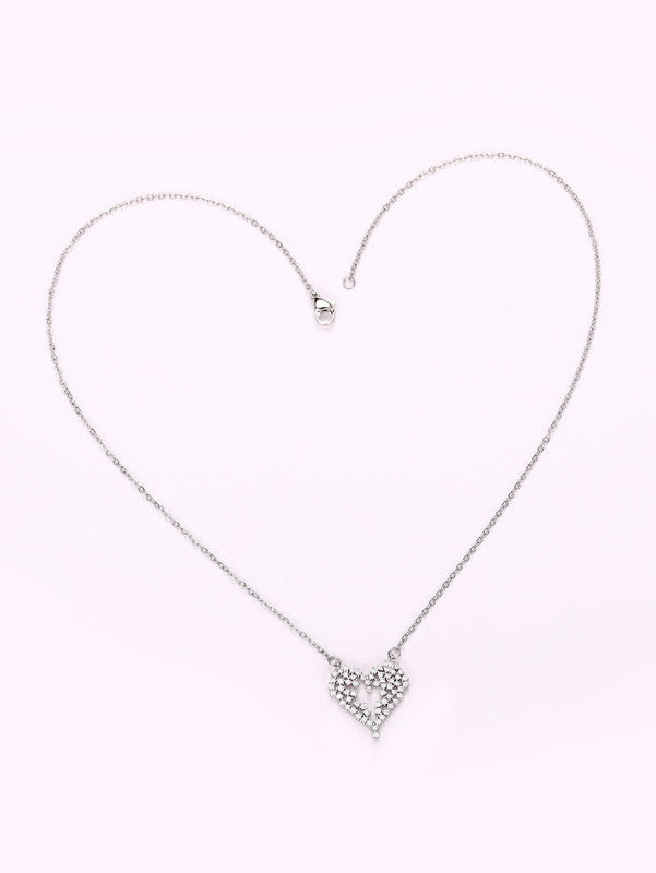 Silver Plated American Diamond Studded Heart Themed Pendant