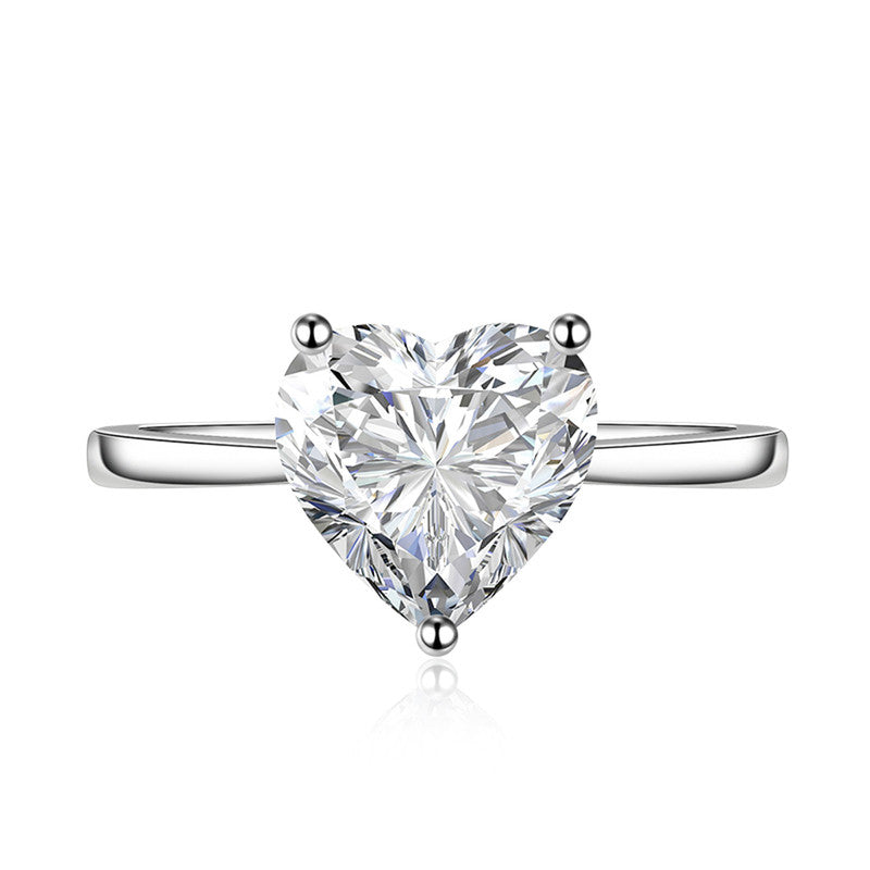 Silver Plated American Diamond Crushed Ice Cut Heart Finger Ring