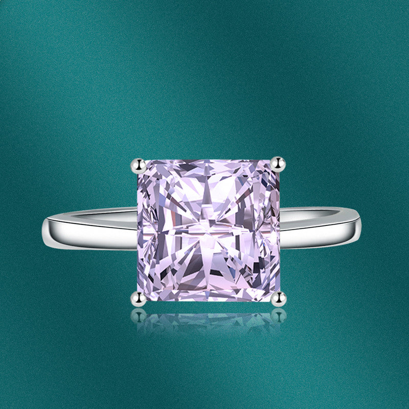 Silver Plated American Diamond Crushed Ice Cut Square Finger Ring