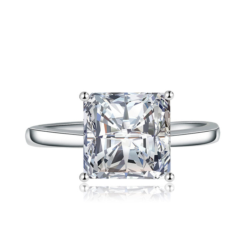 Silver Plated American Diamond Crushed Ice Cut Square Finger Ring