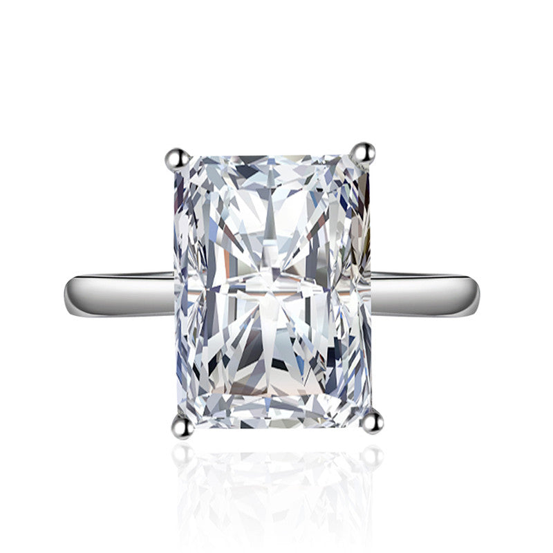 Silver Plated American Diamond Crushed Ice Cut Rectangular Finger Ring